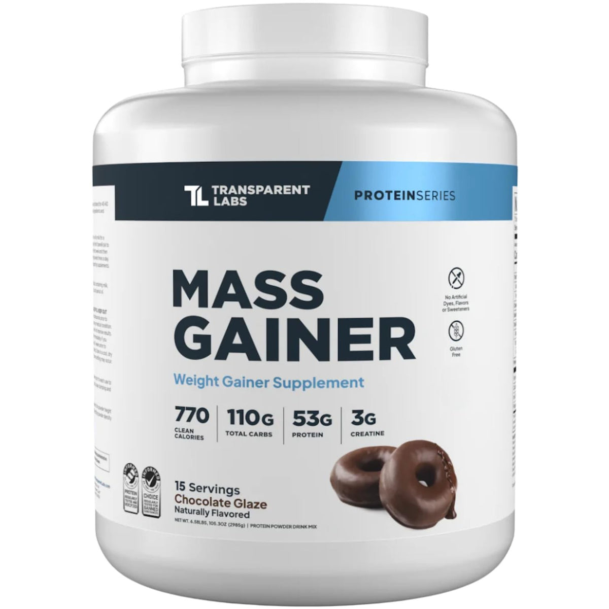 Transparent Labs Mass Gainer Protein Powder - Naturally Flavored Grass-Fed Whey w/ 53g Protein, 110g Carbs, High-Calorie Powder for Muscle Gain & Recovery, 3g Creatine - 15 Servings, Chocolate Glaze
