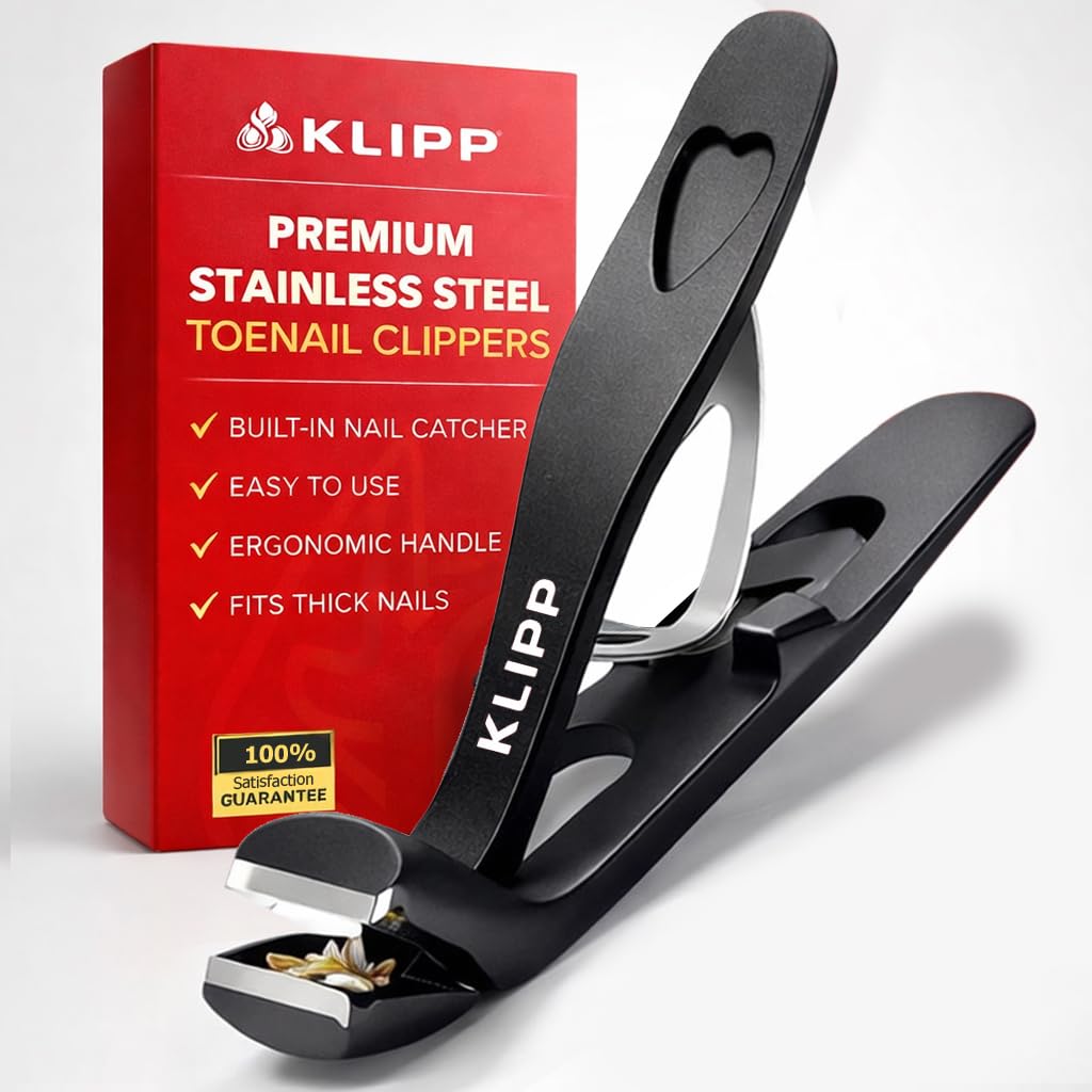 Toenail Clippers for Thick Toenails – KLIPP 15 mm Wide Jaw Thick Fingernail and Toenail Cutter with Curved Stainless-Steel Blades for Seniors (Eagle Beak)