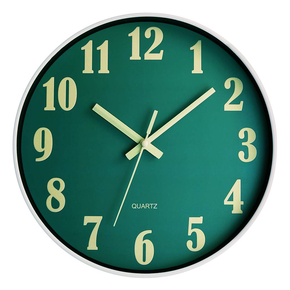 Buy now JoFomp Glow in The Dark Clock, 12 Inch Modern Silent Non Ticking Wall Clocks Battery Operated, Night Light Wall Clock for Living Room Decor, Wall Clock Decorative for Kitchen Bedroom (Green) Green 12 Inch at indiglob india