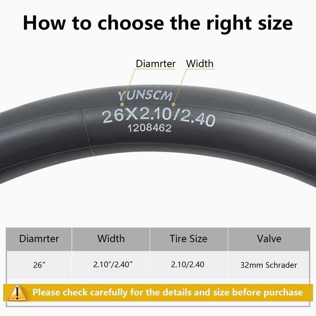 2-PCS 26" Heavy Duty Bike Tubes 26X2.10/2.40 AV32mm Schrader Valve (52/62-559) Bicycle Tubes Compatible with 26 X 2.10 26 X 2.125 26X2.20 26X2.25 26X2.30 26x2.35 26X2.40 Bike Bicycle Tire Tubes