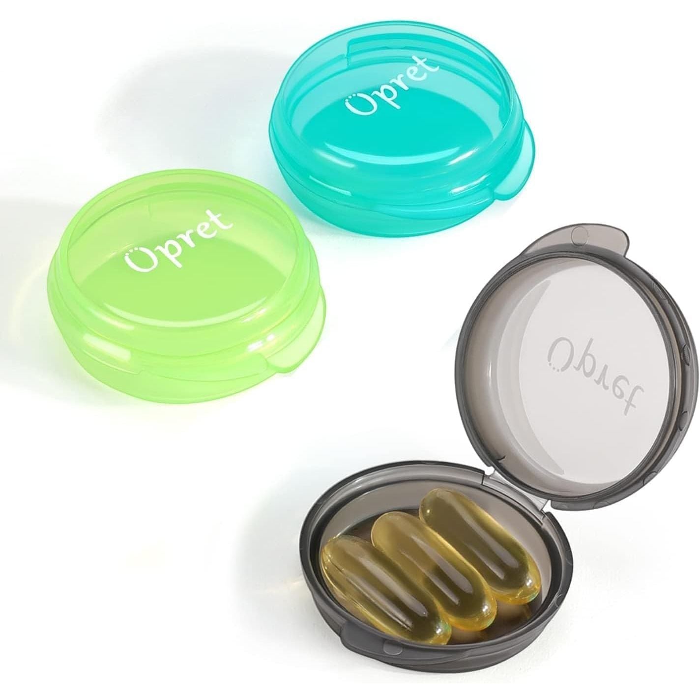 Buy now Opret Small Pill Box (3 Pcs), Cute Pill Case Portable for Pocket Purse Briefcase Travel Pills Box Medicine Storage Container Earplug Case Round Black&cyan&green at indiglob india