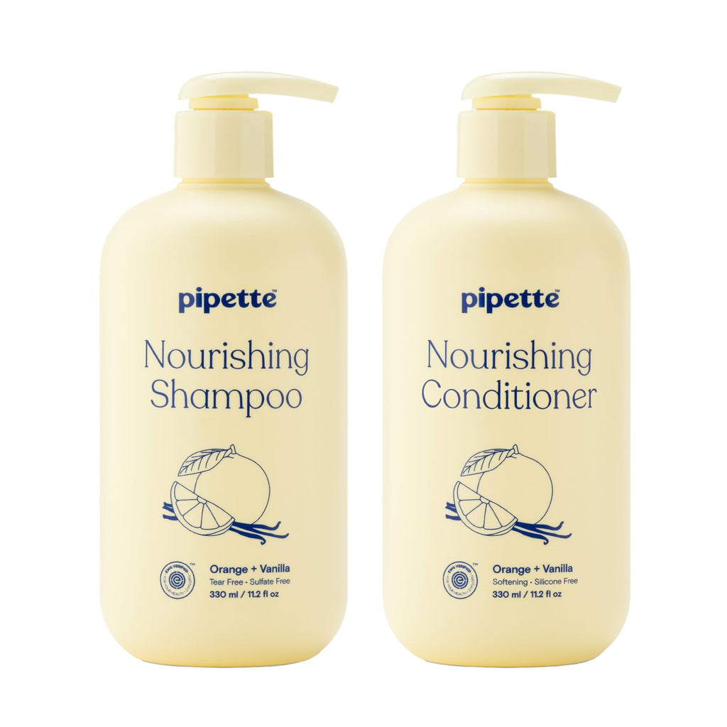 Pipette Daily Nourishing Shampoo and Conditioner Duo, Clean, Tear-Free Shampoo For Kids, Detangling Conditioner For Kids, Sulfate-Free, Paraben-Free, Silicone-Free, Hypoallergenic, Non-Toxic