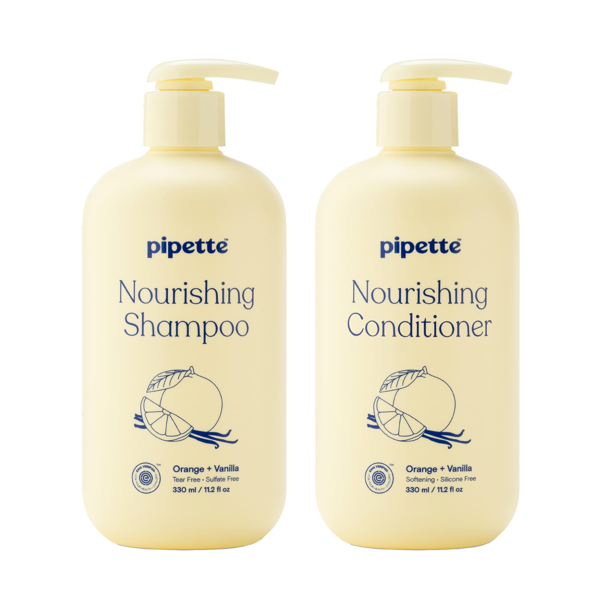 Pipette Daily Nourishing Shampoo and Conditioner Duo, Clean, Tear-Free Shampoo For Kids, Detangling Conditioner For Kids, Sulfate-Free, Paraben-Free, Silicone-Free, Hypoallergenic, Non-Toxic