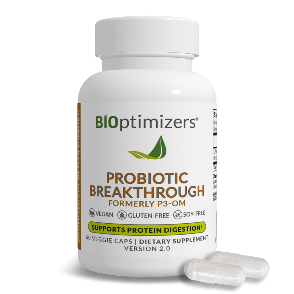BIOptimizers Probiotic Breakthrough – Lactobacillus Plantarum OM Probiotics & Prebiotics Health Supplement for Gut, Digestive & Immune Support Probiotics for Women Men Elderly– 60 Vegan Capsules