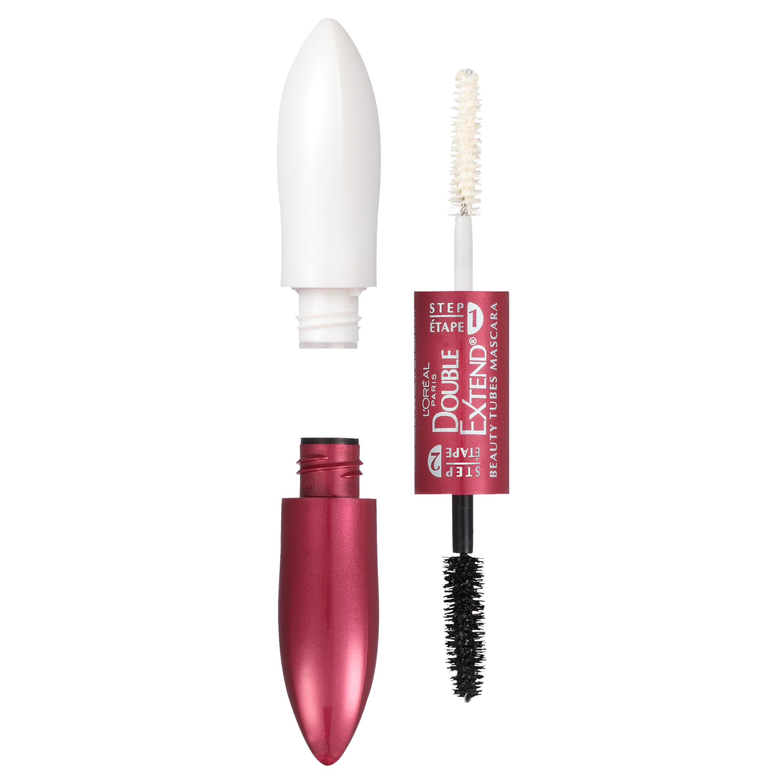 L'Oreal Paris Makeup Double Extend Tubing Mascara, Lengthening 2 Step Mascara, Smudgeproof, Black, Pack of 2