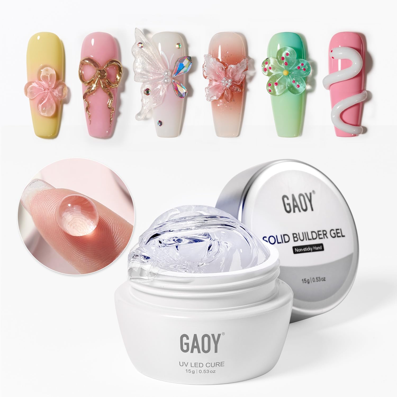GAOY Clear 3D Sculpting Gel for Nail Art, 15g Solid Builder Gel | Non-Sticky Hard for Carving Molding and Building