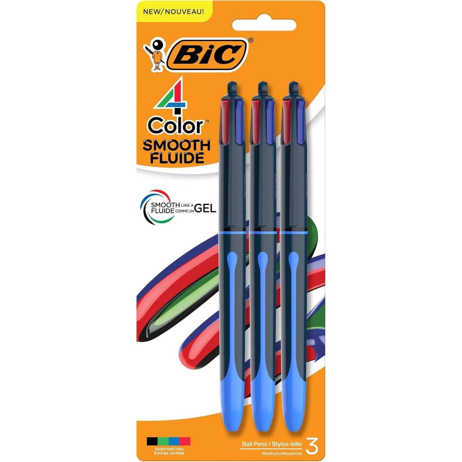 Buy now BIC 4-Color Original Retractable Ballpoint Pen with 1.0 mm Medium Point, 3-Count in Assorted Ink Smooth Like Gel Blue 3 Count (Pack of 1) at indiglob india