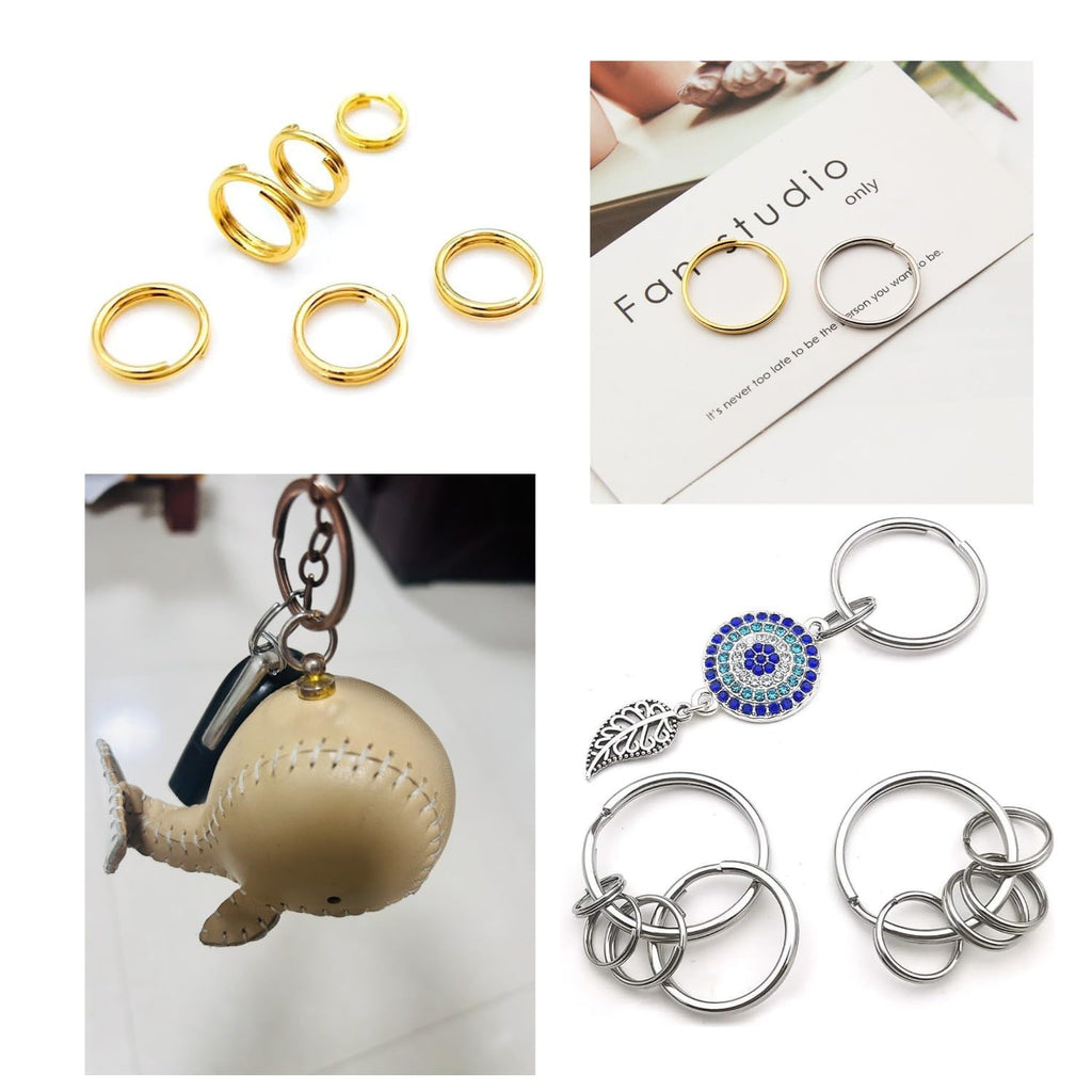 6 Size Gold and Sliver Jump Rings,Double Loops Round Split Small and Medium Key Chain Ring for Jewelry Making and Keychain Home Car Dog tag Rings DIY Crafts