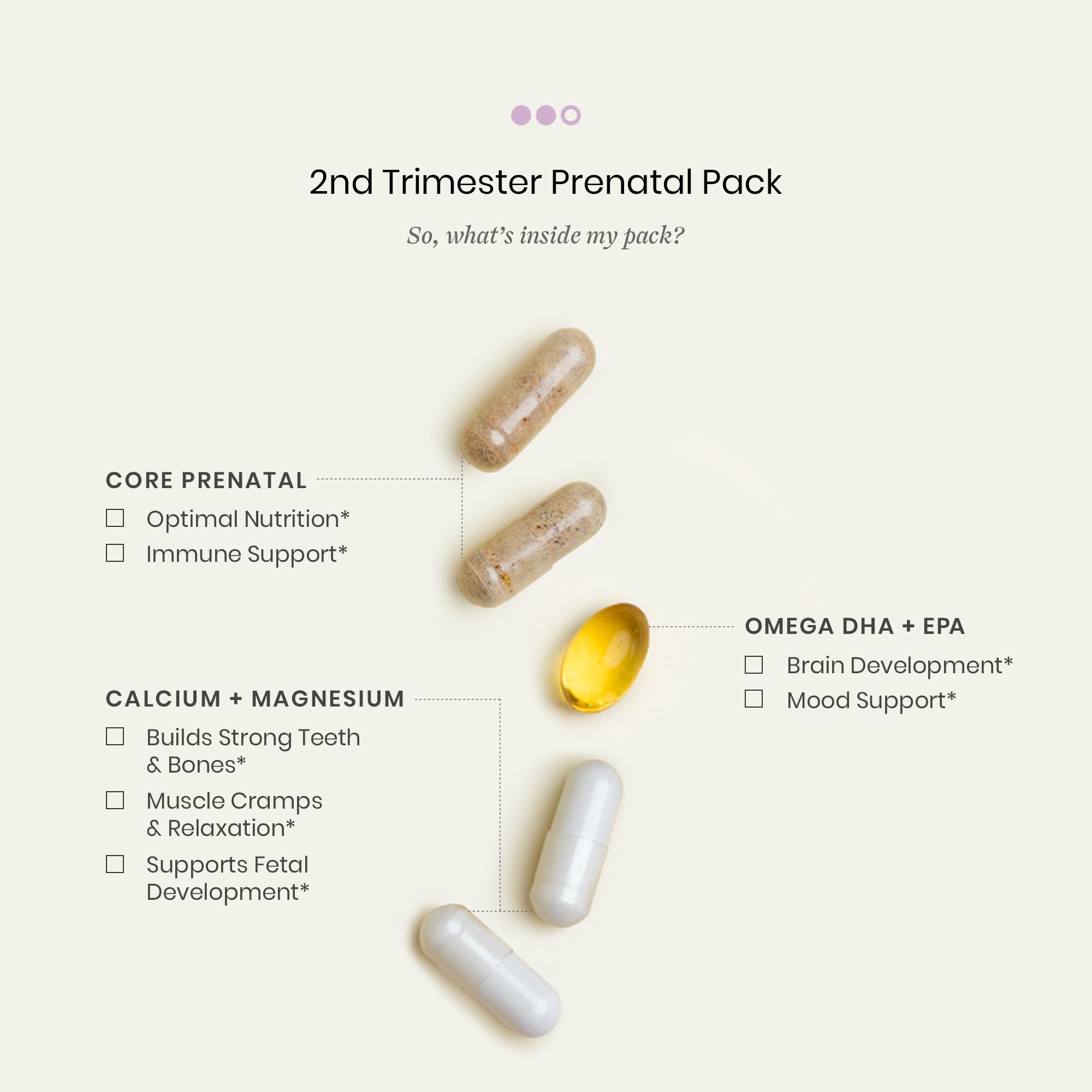 Perelel 2nd Trimester Prenatal Vitamins for Women, Choline, Folate, & Iron | Nutritional Support for Mid Pregnancy, Folate, Omega 3, & Vitamin D, Soy & Gluten Free, Non-GMO, 30 Daily Pill Packs