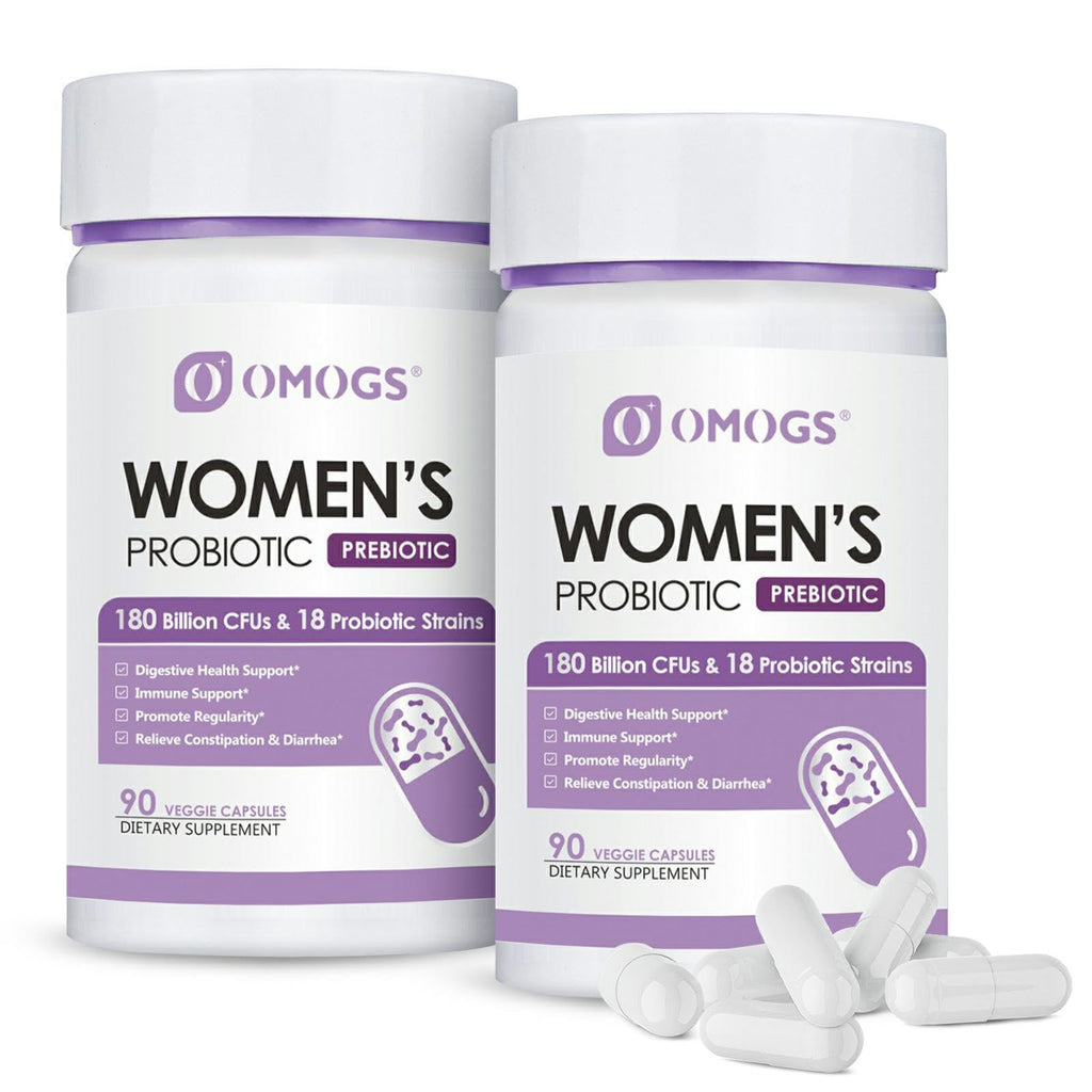 OMOGS Women's Probiotic 180 Billion CFUs 18 Strains, with Organic Prebiotics, Cranberry Extract, D-Mannose & Digestive Enzymes, for Digestive, Boost Immune, PH Balance & Urethral Health, 90 Capsules