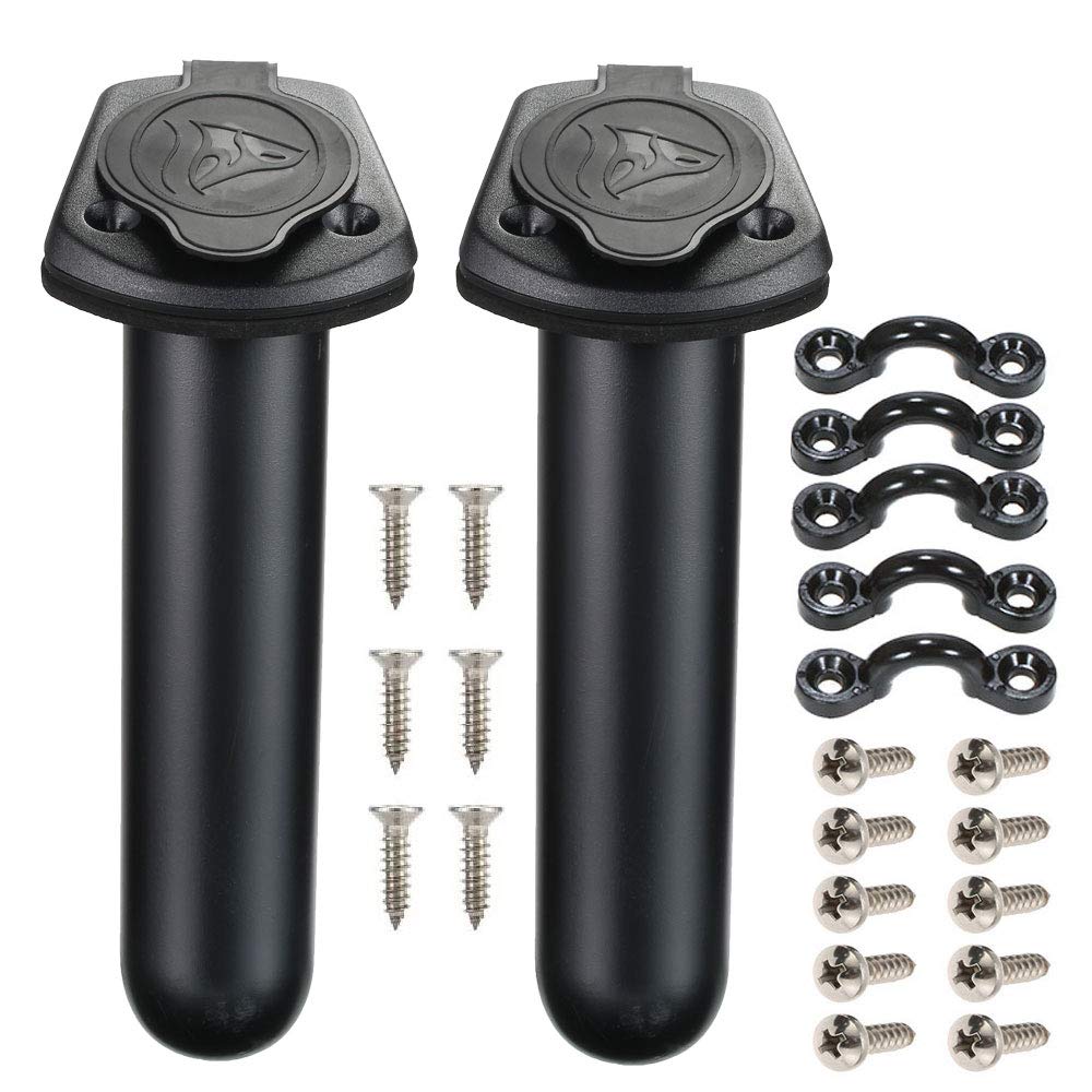2 Pack Kayak Deck Flush Mount Fishing Rod Holders and Cap Cover for Boat, Canoe and Tackle Accessory Tool