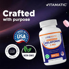 Vitamatic Melatonin 5 mg Tablets | Vegetarian, Non-GMO, Gluten Free | 1 Year Supply | Natural Berry Flavor - 365 Tablets