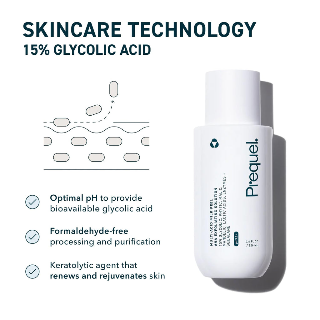 Prequel Skin Multi Acid Milk Peel - Glycolic Lactic AHA Exfoliant 7.6oz | Face Peel, Glycolic Acid, Lactic Acid for Face, AHA Peel with Enzymes, Hydrating Liquid Exfoliant for Sensitive Skin Texture