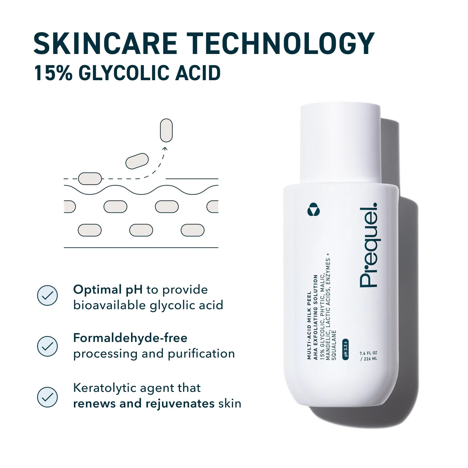 Prequel Skin Multi Acid Milk Peel - Glycolic Lactic AHA Exfoliant 7.6oz | Face Peel, Glycolic Acid, Lactic Acid for Face, AHA Peel with Enzymes, Hydrating Liquid Exfoliant for Sensitive Skin Texture