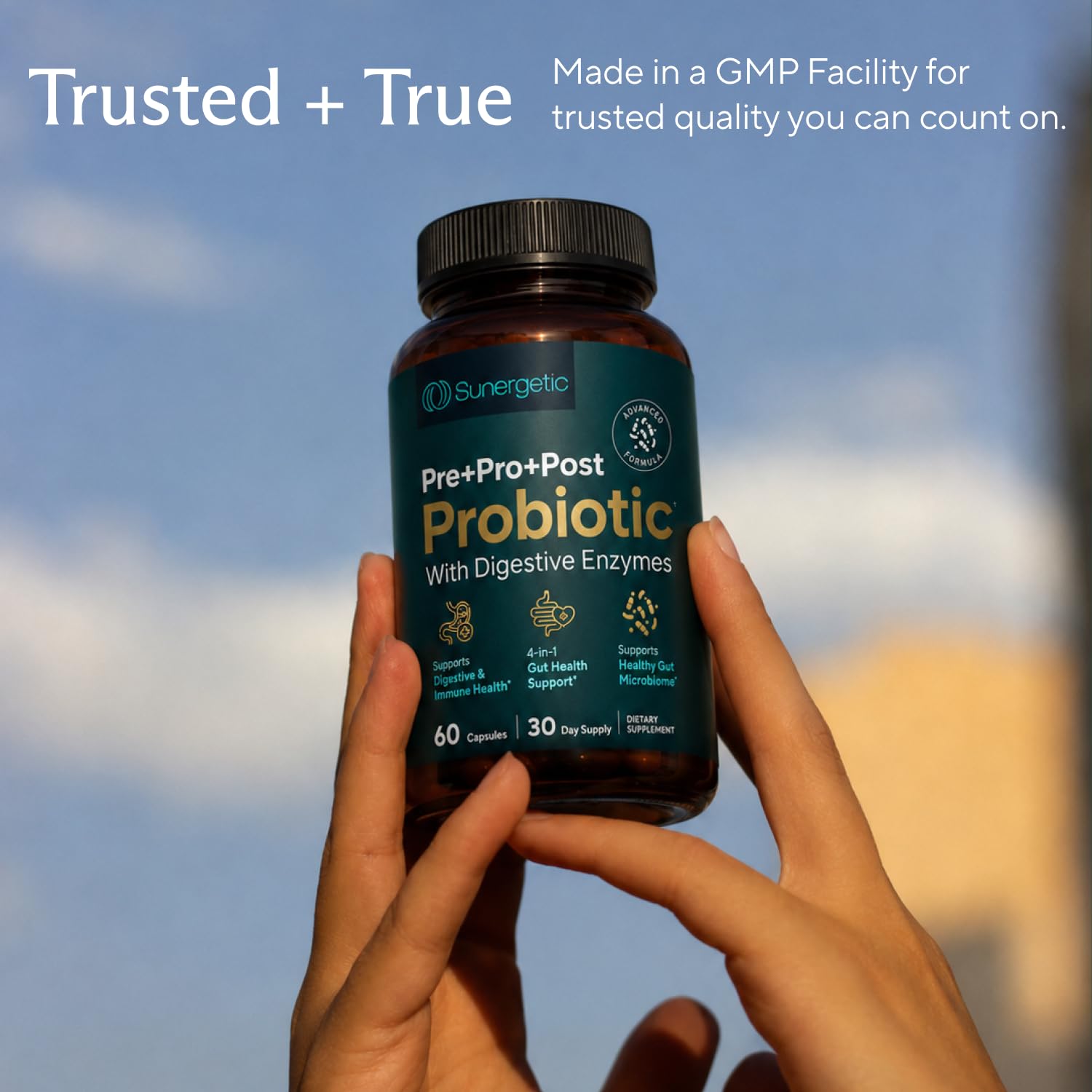 4-in-1 Probiotic Prebiotic & Postbiotic with Digestive Enzymes, 60 Capsules | Daily tribiotic for men & women with DE111, PreforPro, dried yeast fermentate & enzymes; 30 servings, no refrigeration