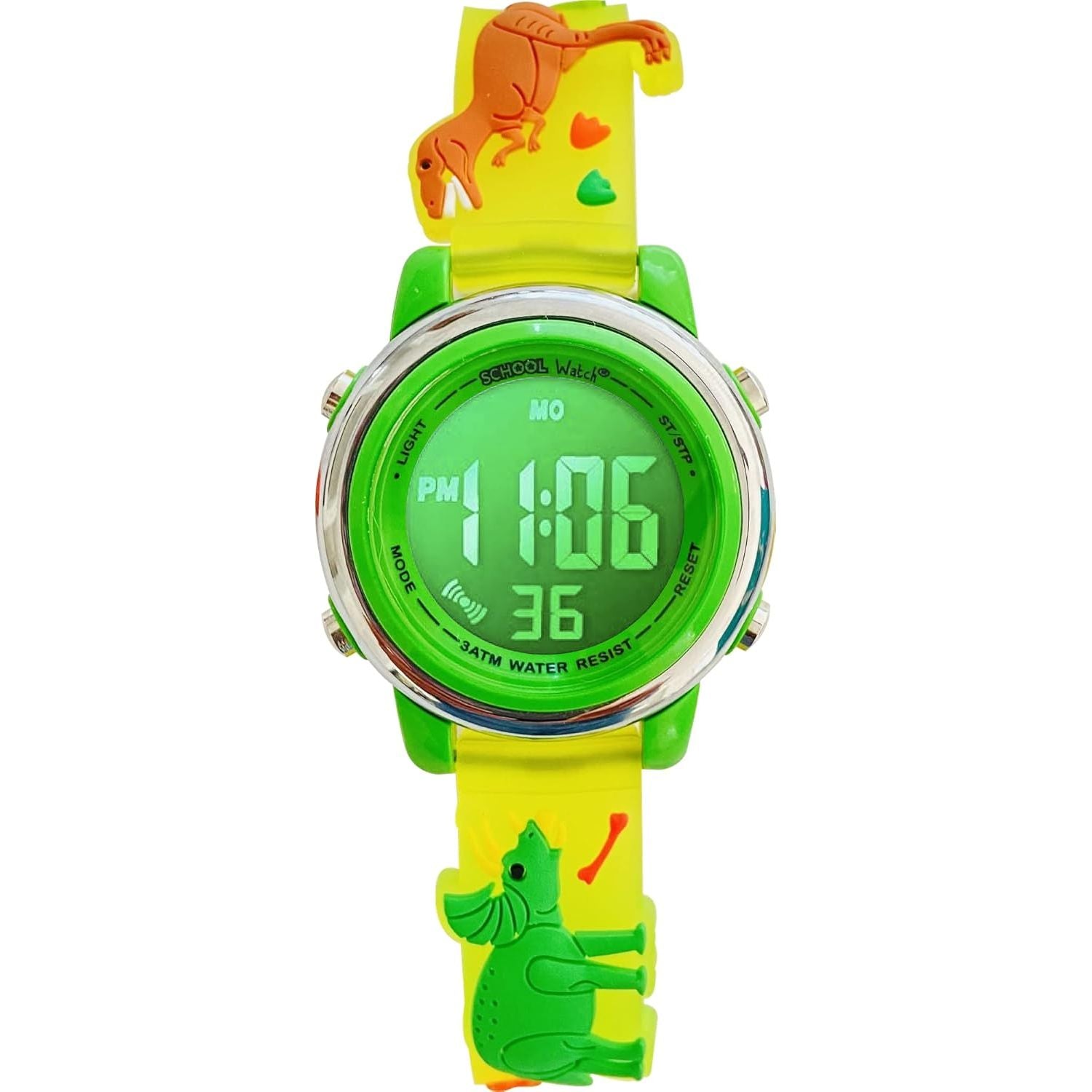 Buy now Preschool Collection Kids Digital Light Up Watch - Monster Trucks, Dinosaurs, Shark, Unicorn, Butterfly, Spider - Girls, Boys, Children, School Green at indiglob india