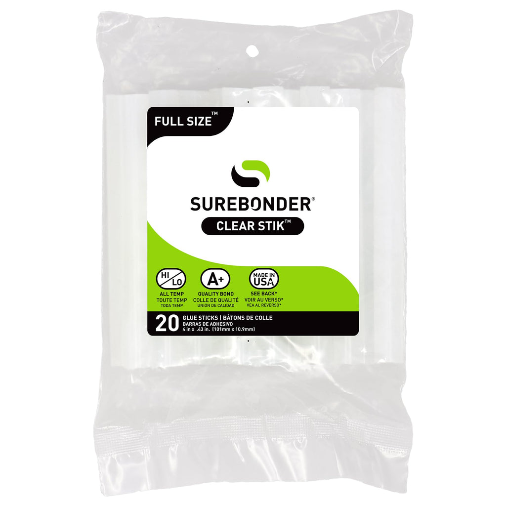 Surebonder Full-Size Hot Glue Sticks for Craft, DIY, and Repairs, All Purpose, All Temperature - 4-Inch Length - 20 Pack, Clear