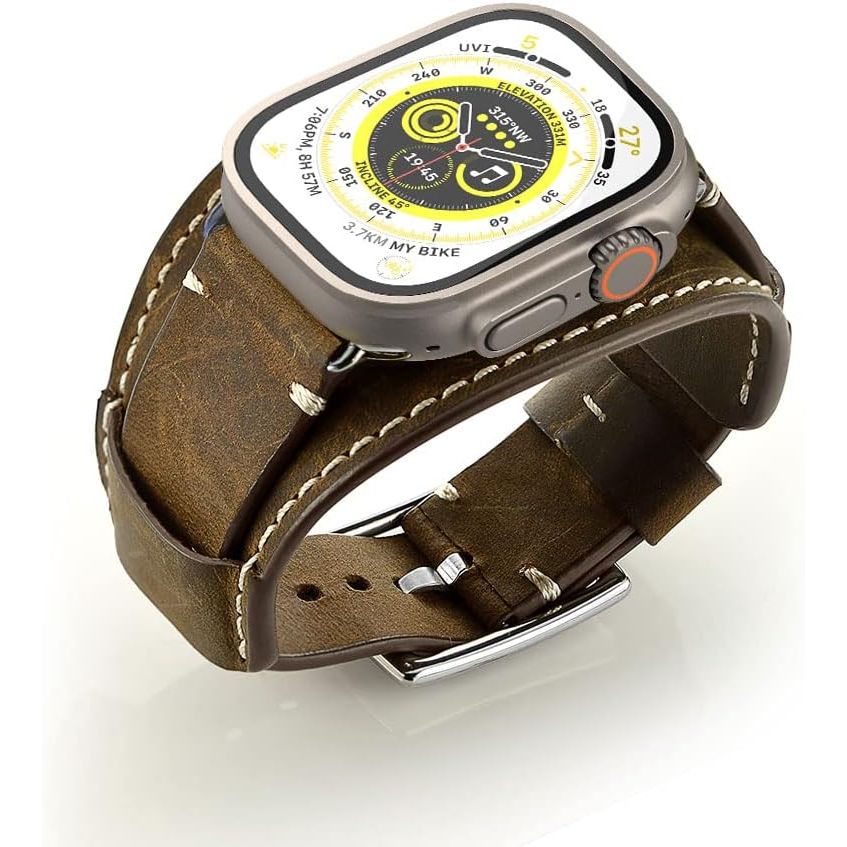 Buy now Leather Band Compatible with Apple Watch Series 9 8 45mm Bands, Genuine Leather Strap with Stainless Clasp for Watch Ultra 2 49mm/SE Series 7 6 5 4 3 2 45mm 44mm 42mm Band Default at indiglob india