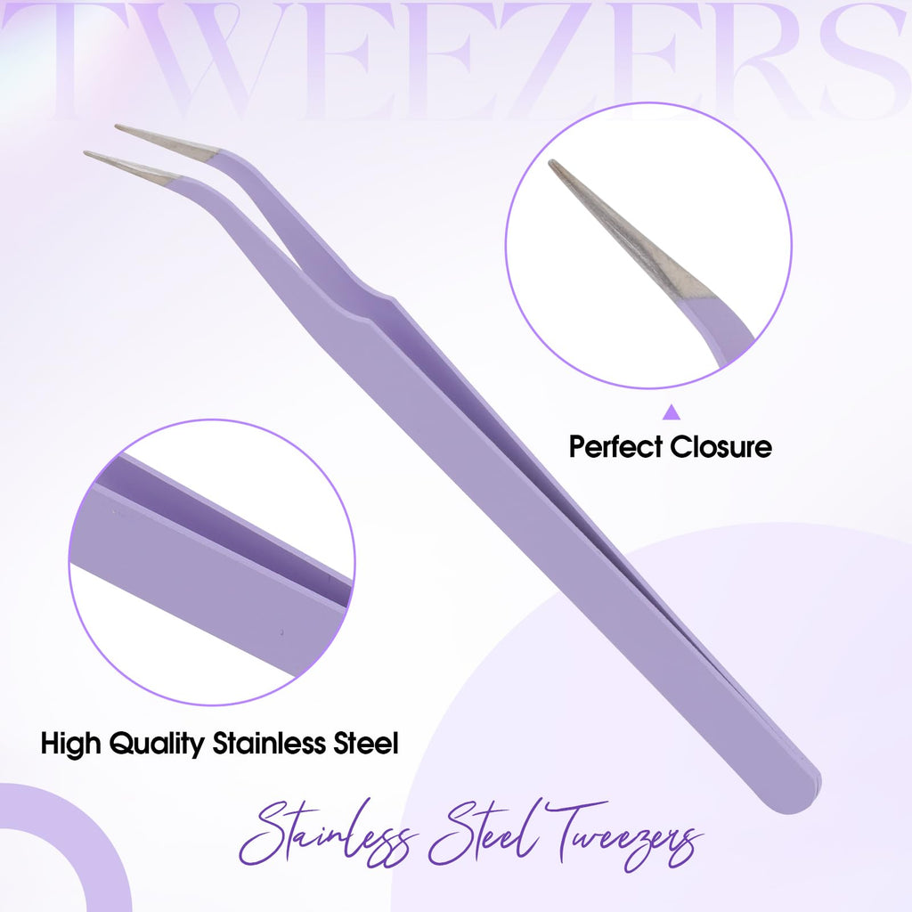 WENDY LASHES Tweezers for Eyelash Extensions, Lash Applicator Tool Purple | Precision Tip, Stainless Steel, Anti-slip Grip, Professional Grade