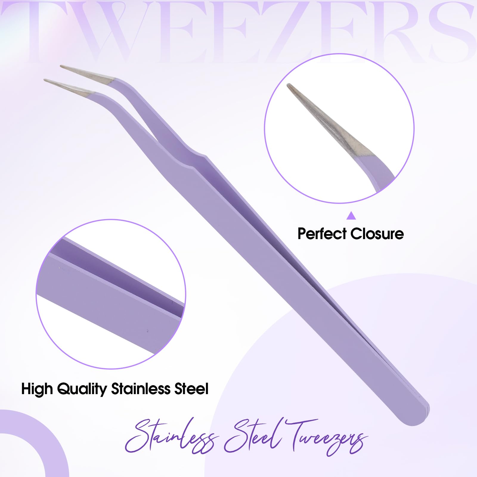 WENDY LASHES Tweezers for Eyelash Extensions, Lash Applicator Tool Purple | Precision Tip, Stainless Steel, Anti-slip Grip, Professional Grade