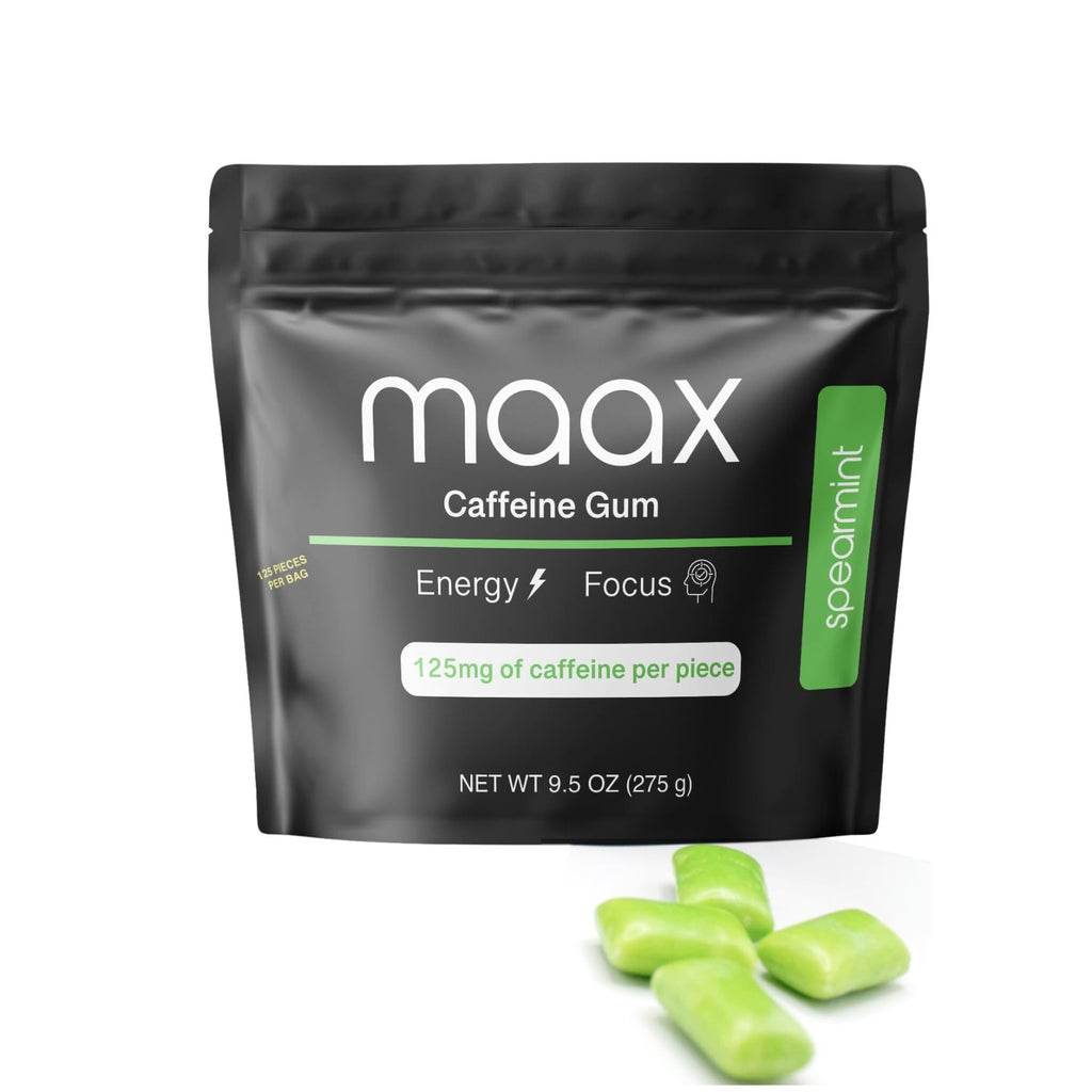 Maax Caffeine Energy Gum | 125mg of caffeine per piece | Spearmint | 125 total pieces per bag