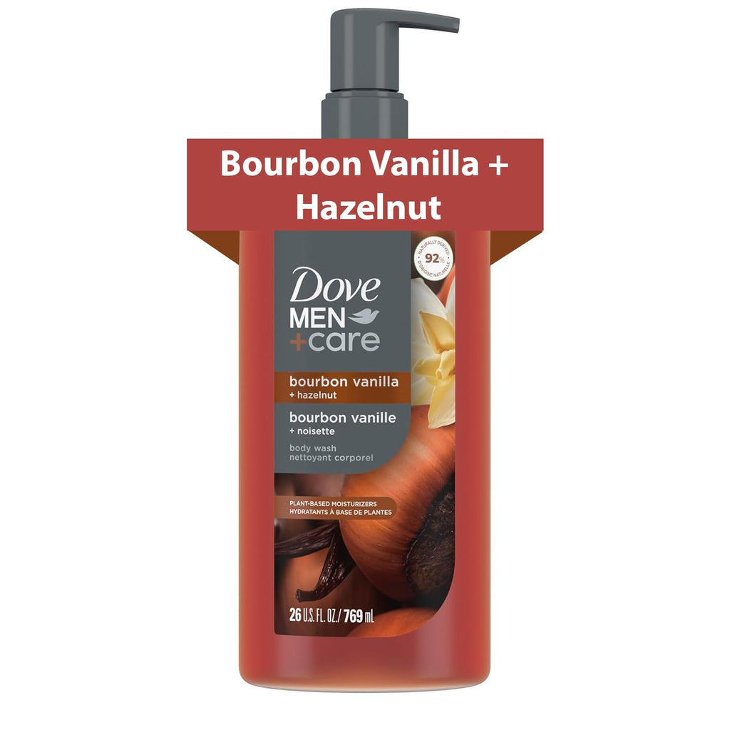DOVE MEN Moisturizing Body Wash for Men, Bourbon Vanilla + Hazelnut, 26oz