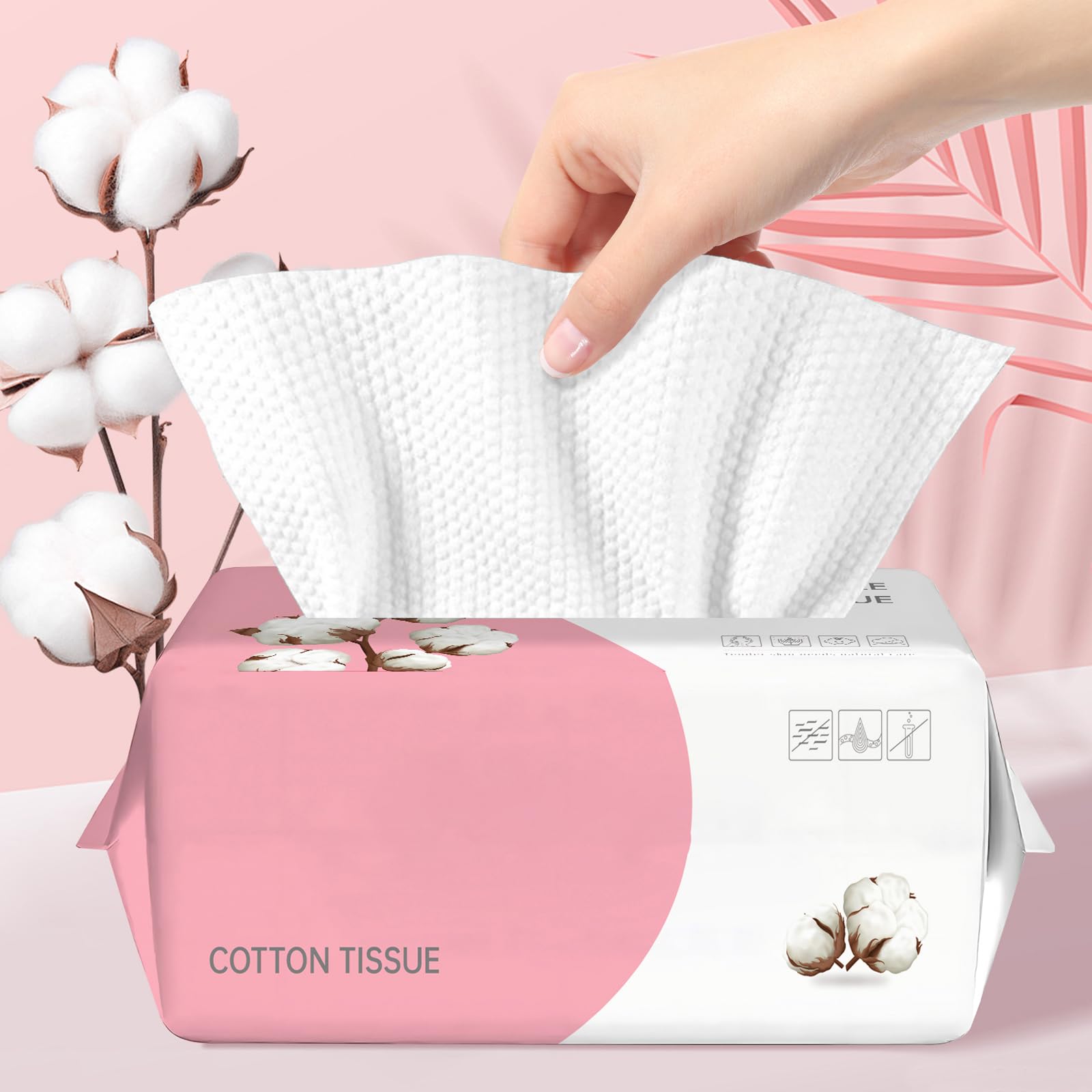 100 Count Disposable Face Towel, Ultra Soft & Thick Washcloths, Biodegradable Facial Towels for Sensitive Skin, Makeup Remover Dry Wipes, Lint-Free Towelettes for Cleansing (2 Pack)