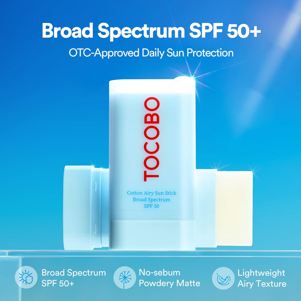 TOCOBO Cotton Airy Sun Stick SPF 50 Broad Spectrum Korean Matte Sunscreen Stick for Face - Travel Size Sebum Control Sunblock -Vegan, Lightweight, 0.67 oz (1single pack)