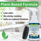 Kitchen Cabinet Cleaner and Degreaser - Plant Based Grease Remover for Wood, Painted and White Cabinets - Cleans, Restores, Protects Finishes, Streak Free, 32oz with Scrub Brush by Final Touch