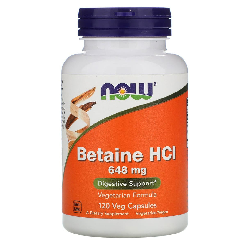 Now Betaine HCl 648mg 240 Veg Capsules - Digestive Enzymes Supplement - Enhanced with Pepsin Protease for Protein Digestion Support