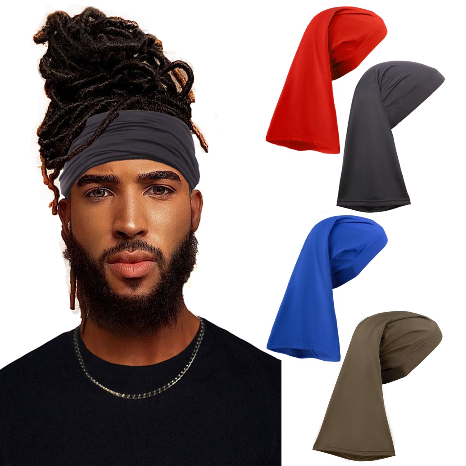 Buy now Leeven 2 Pieces Wide Elastic Loc Cap and Long Braid Cover for Full Hair, Stocking Sleep - Black Black, royal blue, military green, red at indiglob india