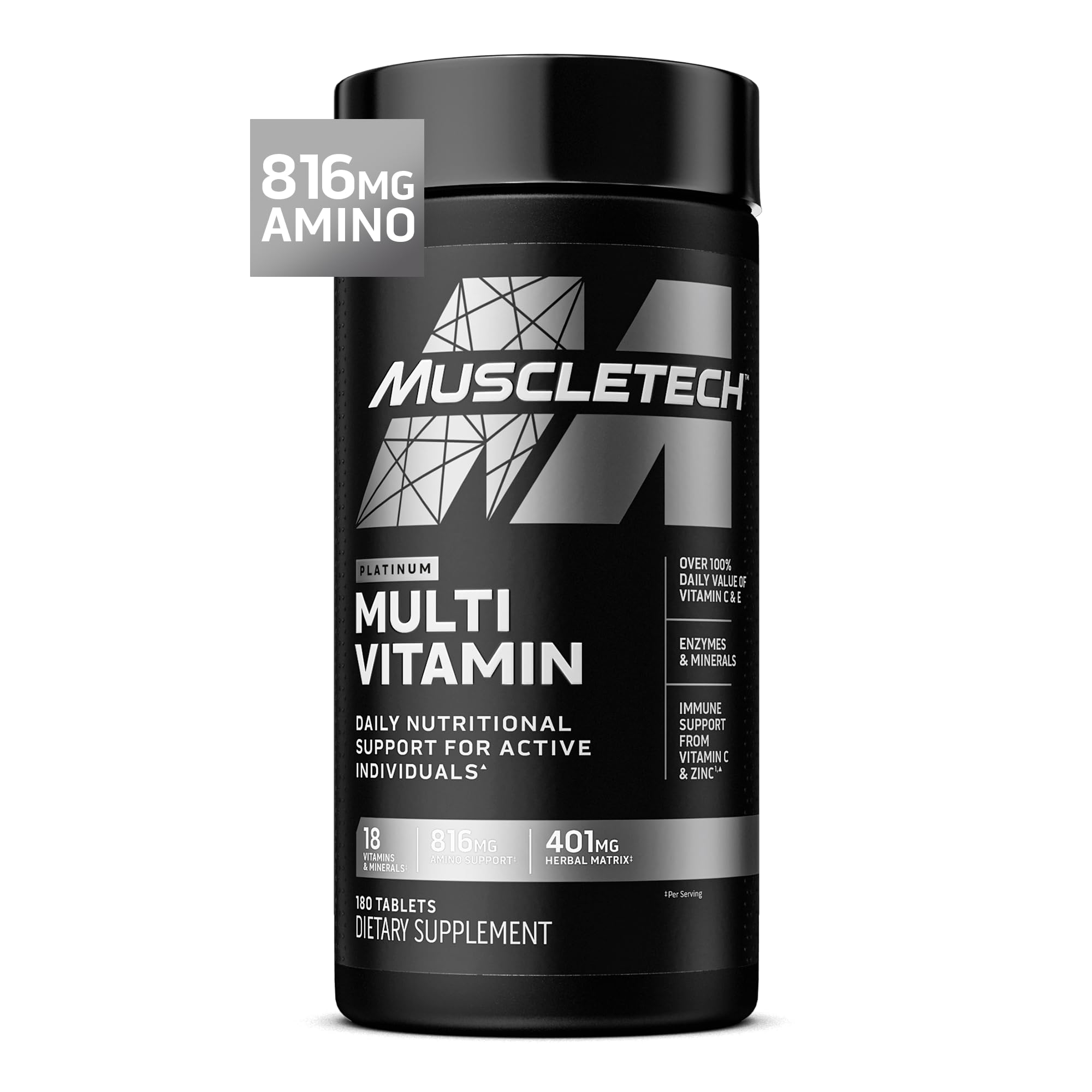 MuscleTech Platinum Multivitamins for Men & Women, Multi-Vitamin Supplement | 18 Vitamins & Minerals, Vitamin A C D E B6 B12 - Daily Workout Supplements for Immune Support - 180 Capsules