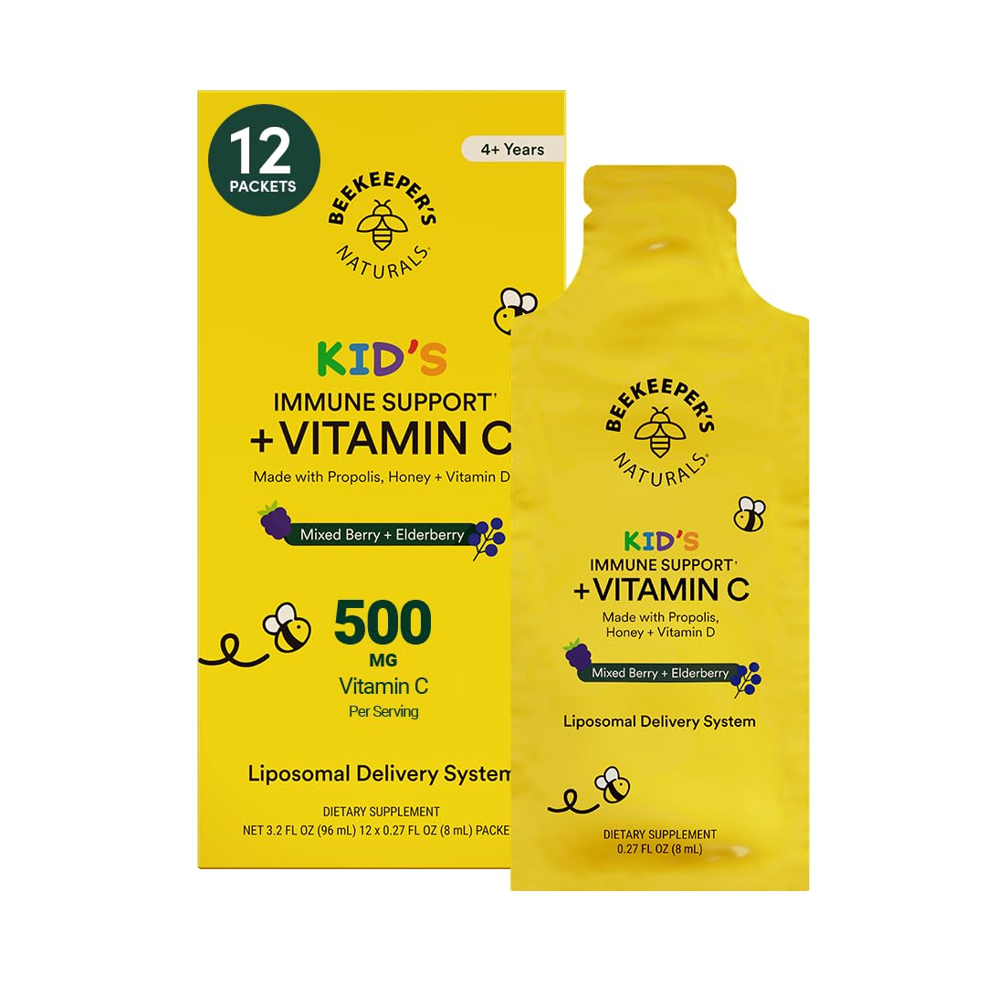 Beekeeper's Naturals Liposomal Vitamin C (1000mg) + Propolis Packets, 30 Ct | Propolis & Organic Honey, Supercharged Immune Support, Increased Bioavailability, Max Absorption