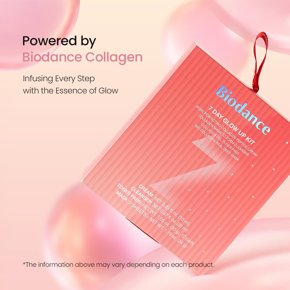BIODANCE 7 Day Glow Up Kit: Collagen Gift Set for Glass-Skin, Korean Skin Care with Cleanser, Toner Pads, Moisturizer, Gel Masks, All-in-One Skin Care Set, Mothers Day Gifts