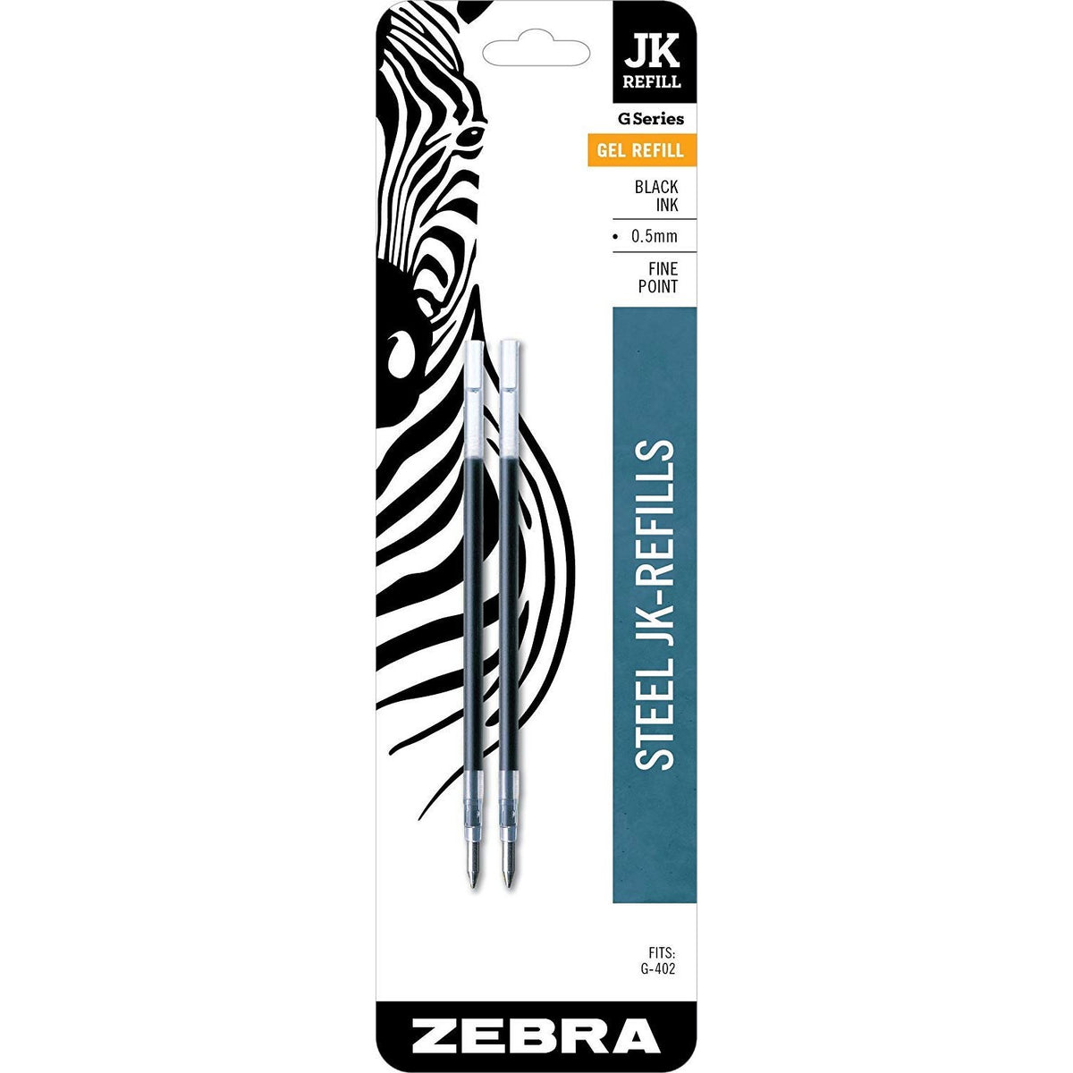 Zebra G-402 Stainless Steel Pen JK-Refill, Fine Point, 0.5mm, Black Ink, 8-Count
