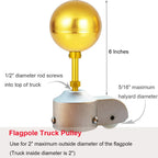 Buy now EKEV Flag Pole Hardware Parts Repair Kits - 3" Topper Gold Ball + 50 Ft Halyard Rope + 6" Cleat Hook + 4 Flag Swivel Snap Hooks + Flagpole Pulley Truck for 2" OD Tube at indiglob india