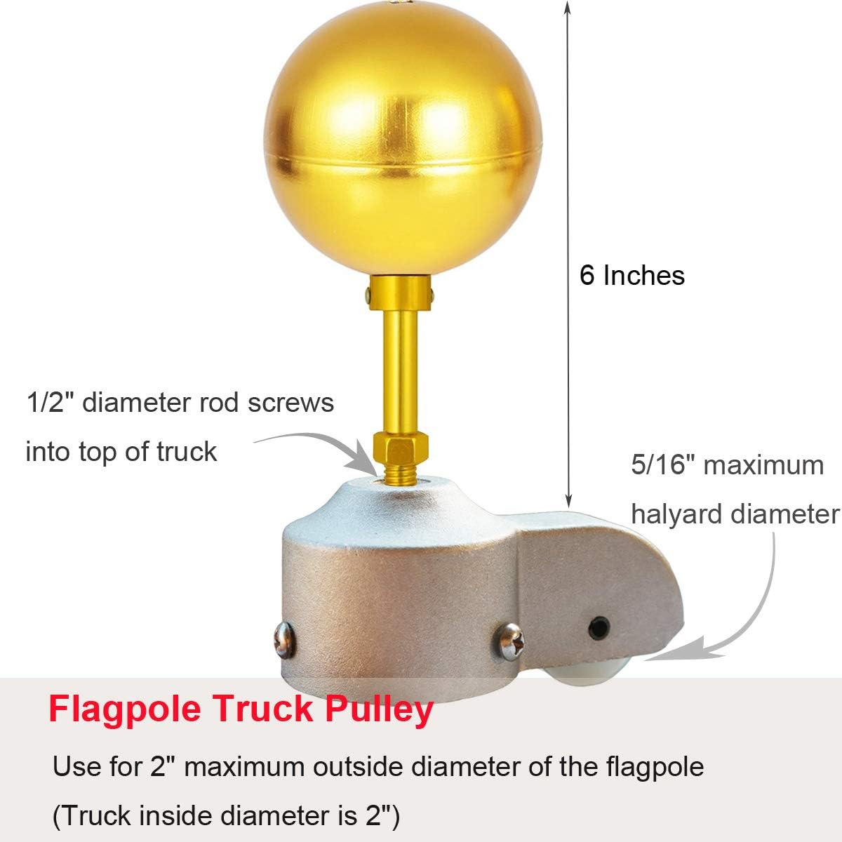 Buy now EKEV Flag Pole Hardware Parts Repair Kits - 3" Topper Gold Ball + 50 Ft Halyard Rope + 6" Cleat Hook + 4 Flag Swivel Snap Hooks + Flagpole Pulley Truck for 2" OD Tube at indiglob india