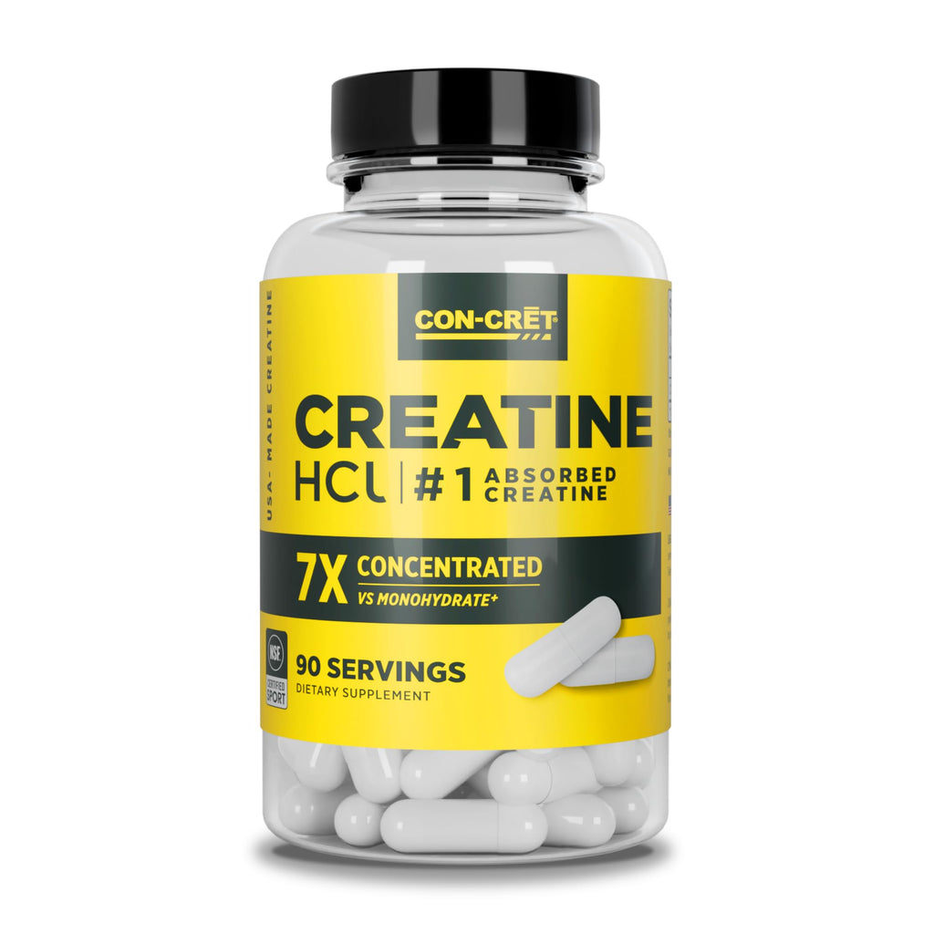 CON-CRET Creatine HCl Capsules for Women and Men, 90 Count | No Bloating or Water Retention, Muscle, Strength & Cognitive Support, USA Made, NSF Certified