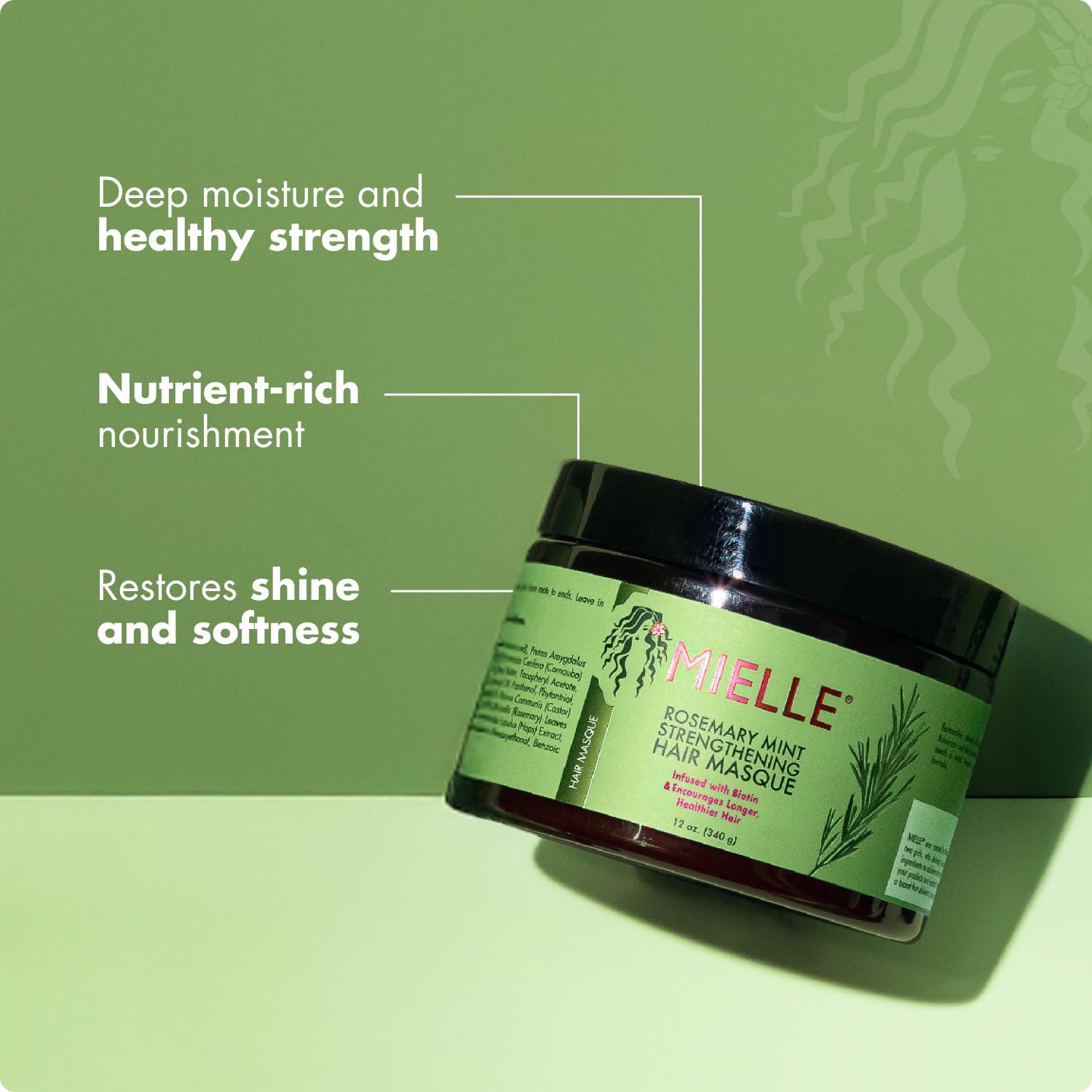 Mielle Organics Rosemary Mint Strengthening Hair Mask, Deep Conditioning Treatment Enriched with Biotin, Honey & Coconut Oil - Helps Encourage Longer, Healthier Strands, 12 Ounce