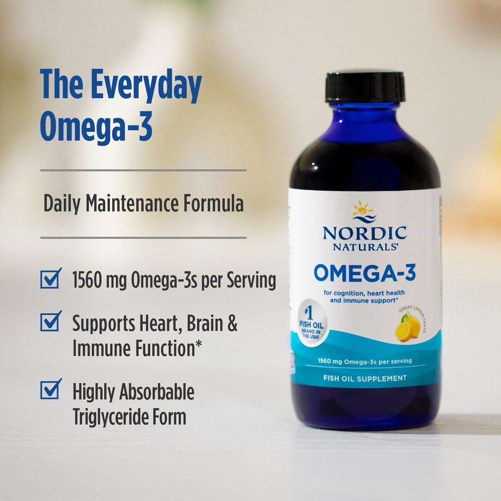 Nordic Naturals Omega-3, Lemon Flavor - 8 oz - 1560 mg Omega-3 - Fish Oil - EPA & DHA - Immune Support, Brain & Heart Health, Optimal Wellness - Non-GMO - 48 Servings