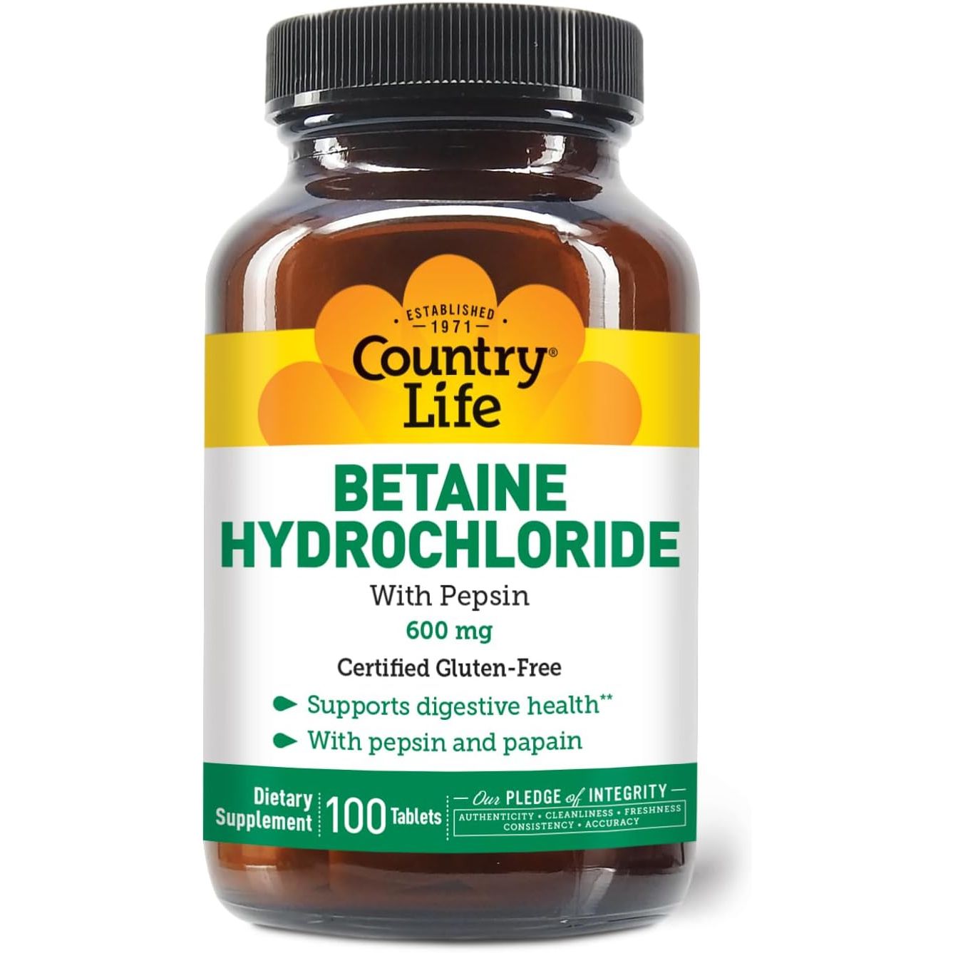 Buy now Country Life Betaine Hydrochloride with pepsin 600 mg - 250 Tablets 100 Count (Pack of 1) at indiglob india