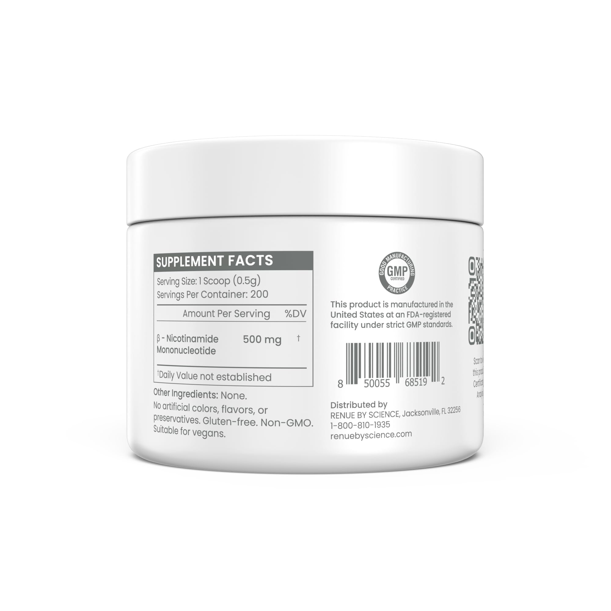Renue By Science NMN Powder | 100g Fast Dissolve Powder Supplement | 500mg Nicotinamide Mononucleotide per Serving | Manufactured in the USA Third-Party Tested