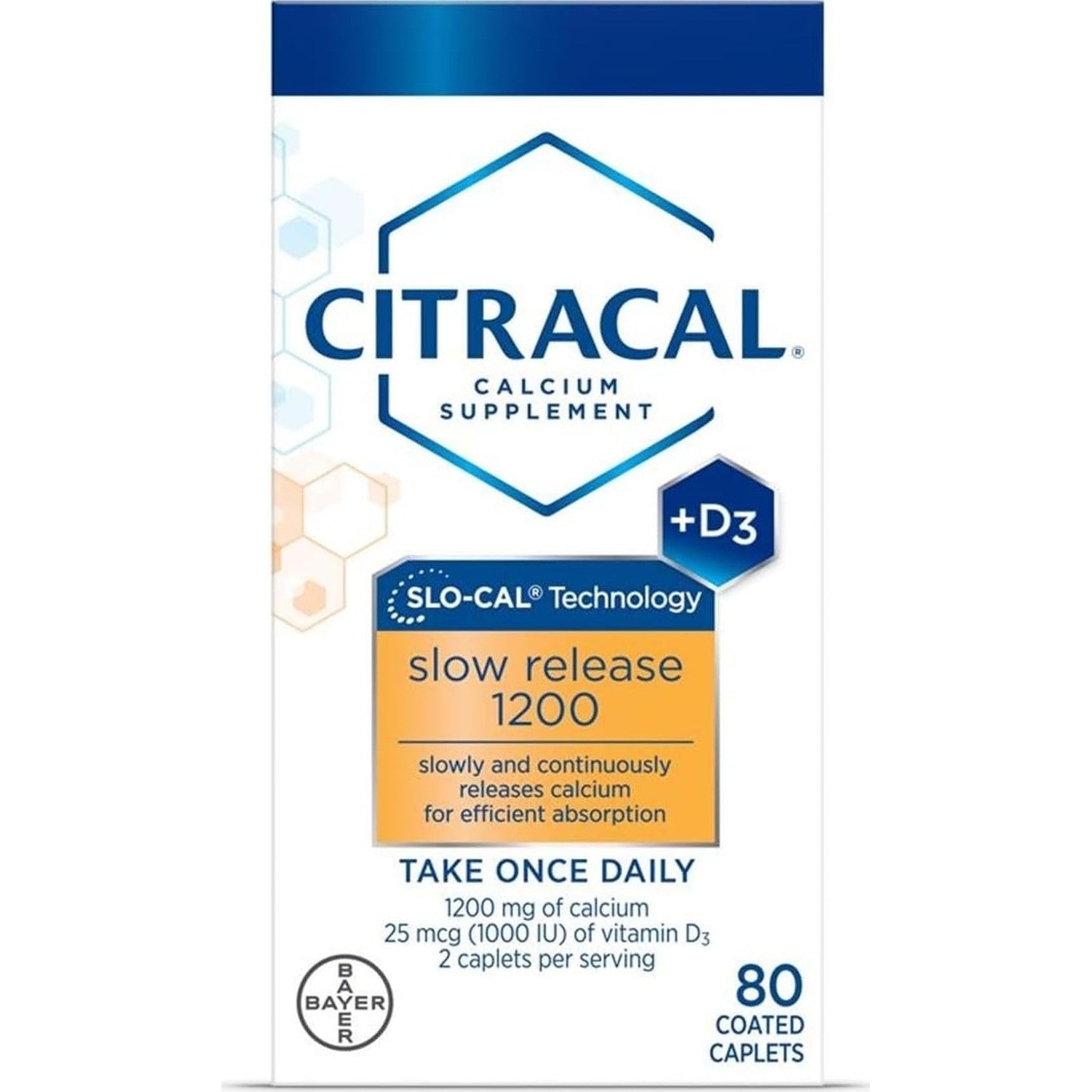 Citracal Slow Release- Calcium 1200 mg with Vitamin D3, Magnesium, Calcium Supplement, Bone Health Support, Take Once Daily Caplet, 80 Count