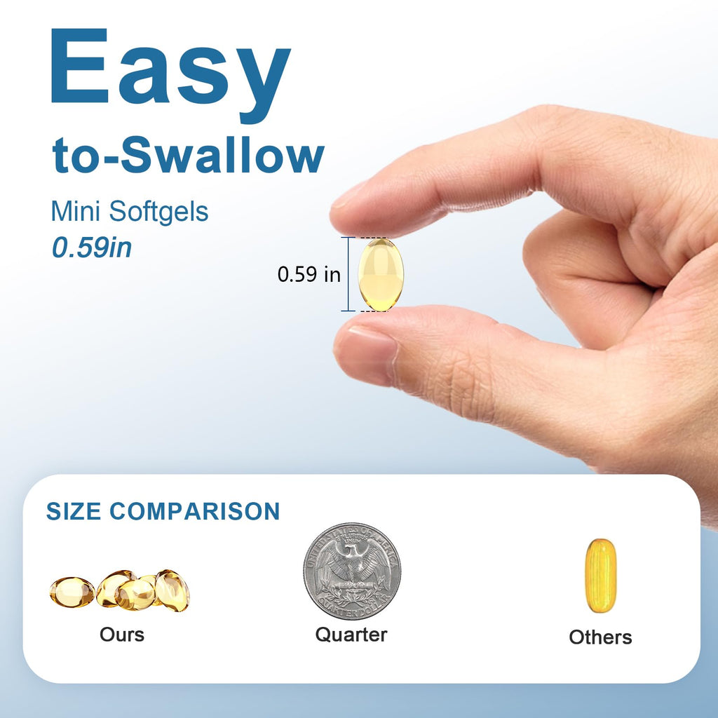 Fish Oil Omega-3 Supplements Small Softgels 1440mg 180Count Easy to Swallow | High EPA & DHA Fish Oil for Men & Women, Brain, Heart & Eye Health