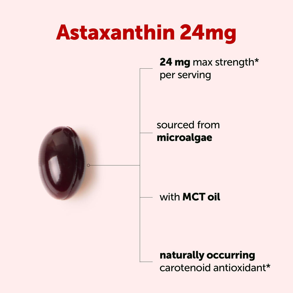 Micro Ingredients Astaxanthin 24mg Per Serving with MCT Oil, 60 Softgels | 2 Month Supply. Natural Microalgae Sourced Astaxanthin Supplement. Easy-to-Swallow. Non-GMO, Gluten Free, Soy Free.