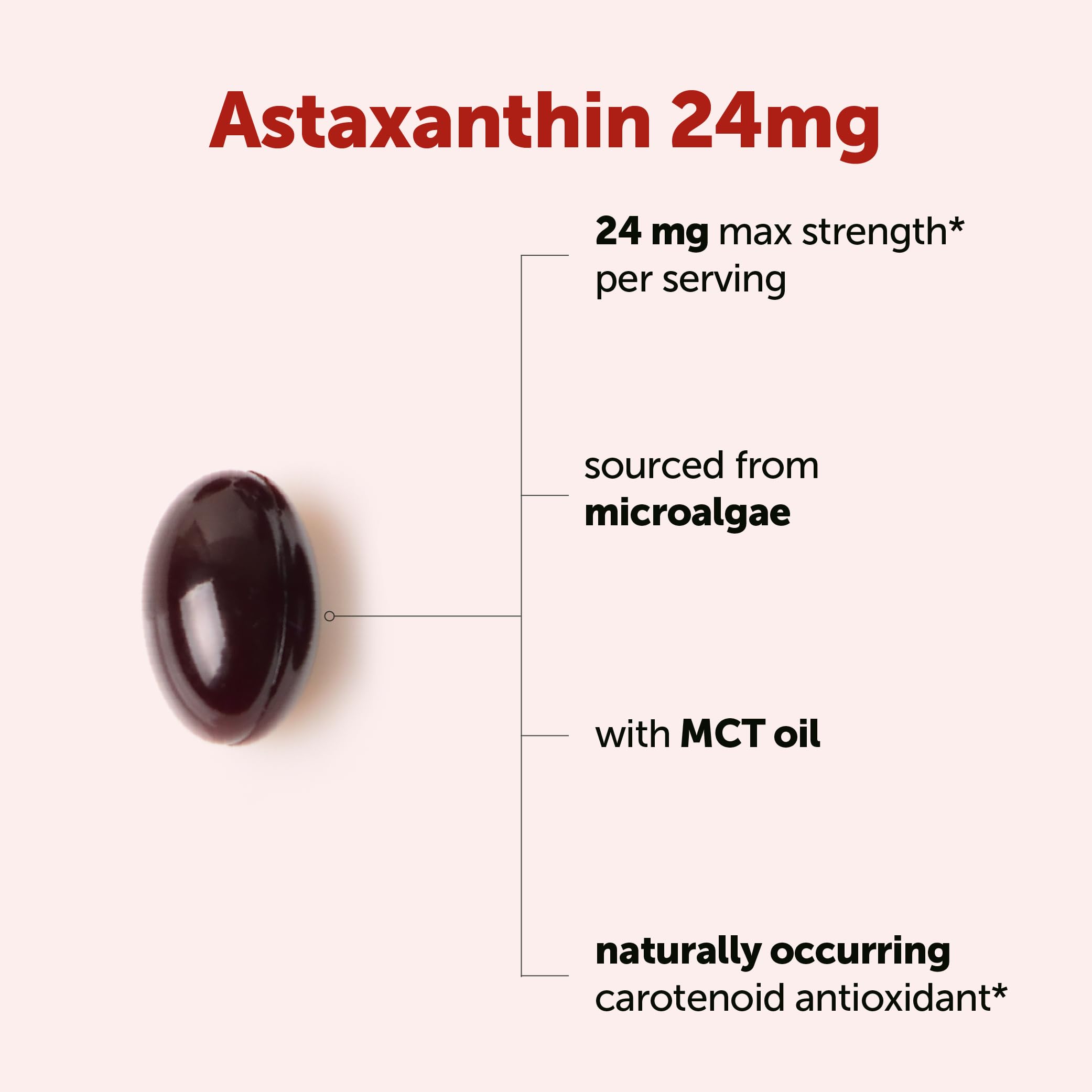 Micro Ingredients Astaxanthin 24mg Per Serving with MCT Oil, 60 Softgels | 2 Month Supply. Natural Microalgae Sourced Astaxanthin Supplement. Easy-to-Swallow. Non-GMO, Gluten Free, Soy Free.