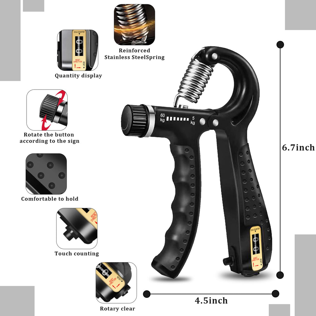 Hand Grip Strengthener Kit 5 Pack Adjustable Finger Forearm Hand Exerciser
