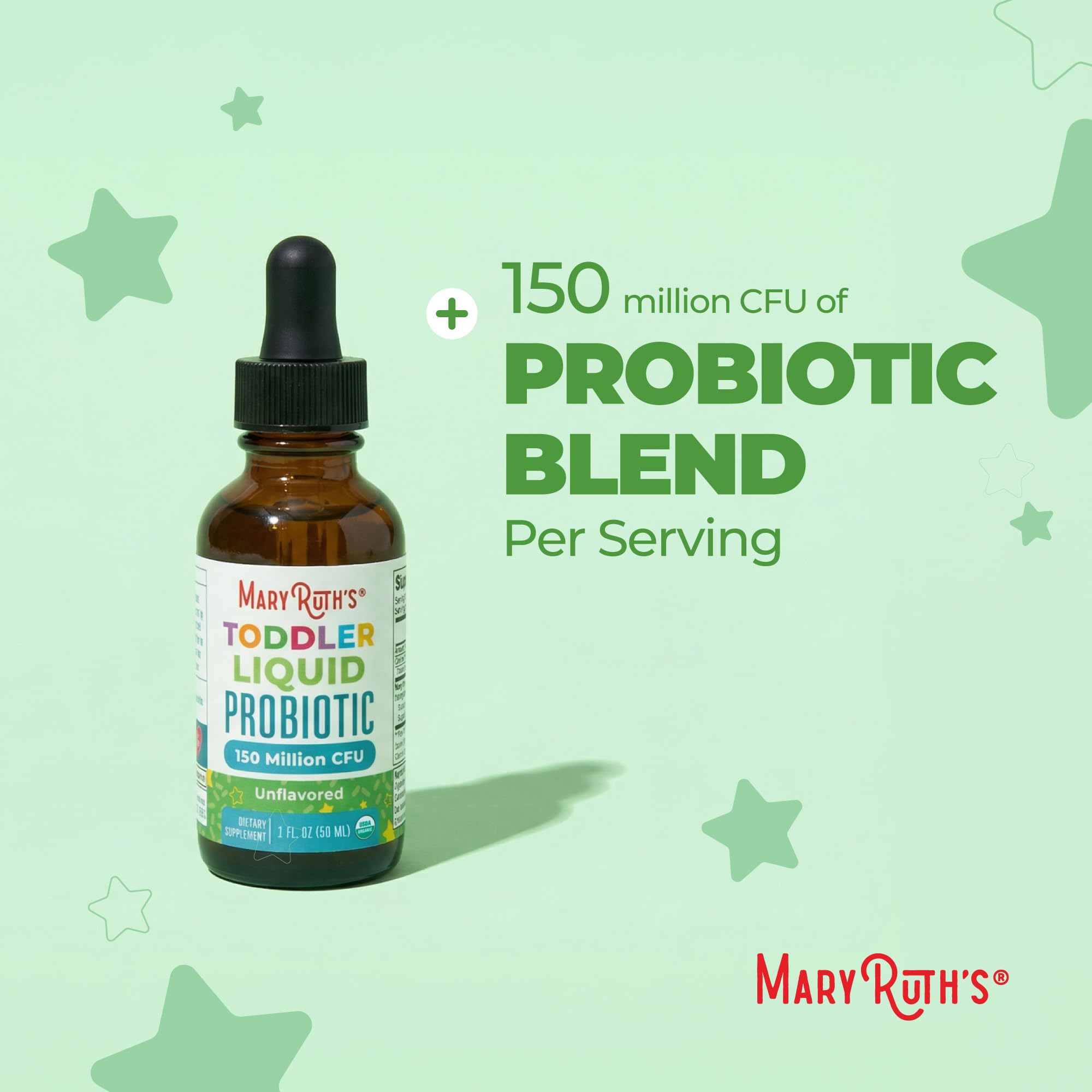 MaryRuth's Organic Toddler Probiotic Liquid Drops, Sugar Free, Ages 1-3 | 5 Probiotic Strains, 150 Million CFU Per Serving, USDA Organic, Sugar Free, Vegan