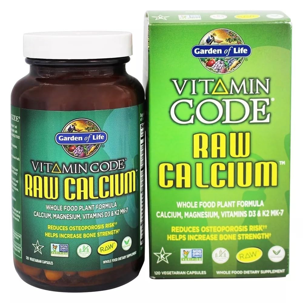 Garden of Life Raw Calcium Supplement for Women and Men - Vitamin Code Made from Whole Foods with Magnesium, K2, Vitamin D3 and Vitamin C plus Probiotics for Digestion, 120 Capsules