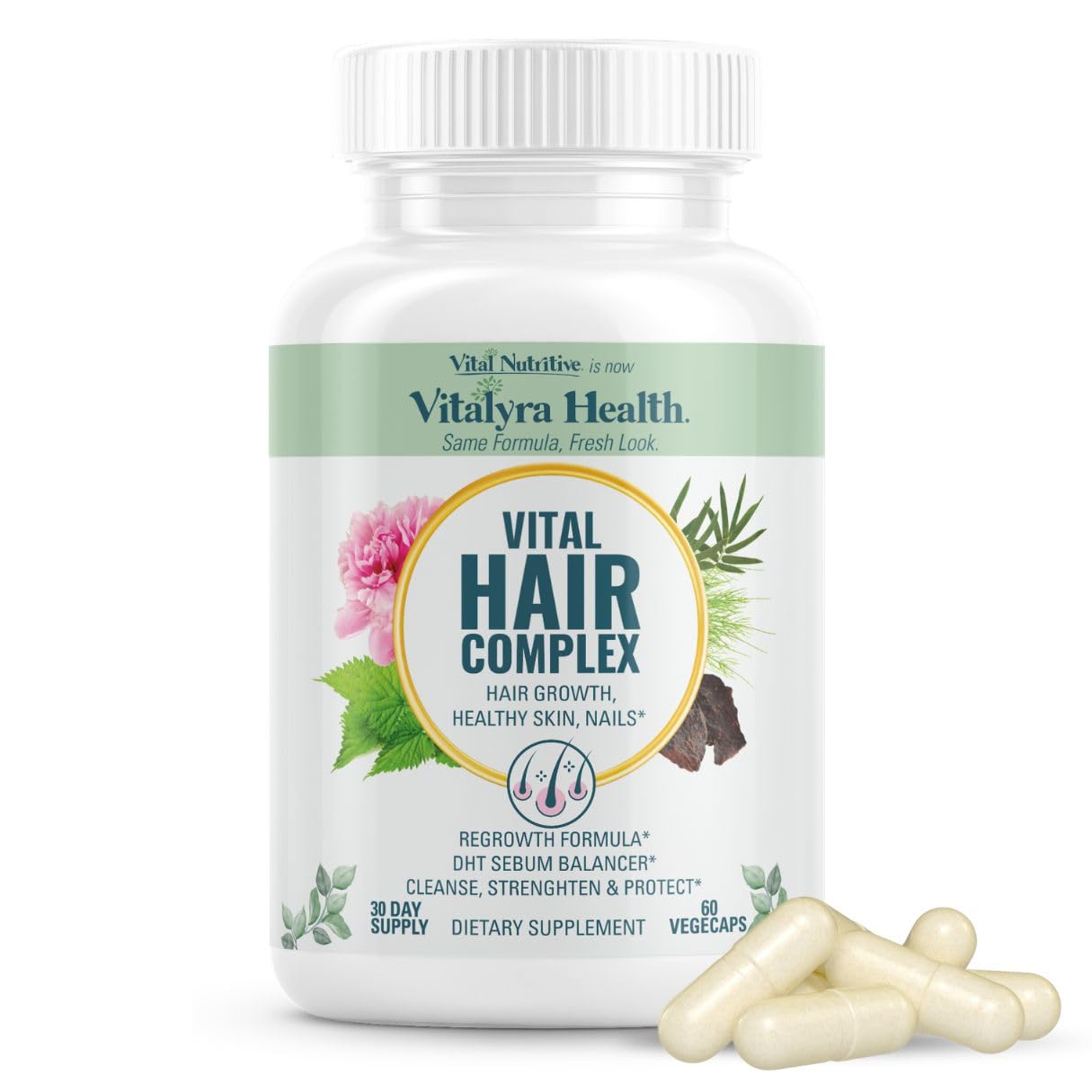 VITAL NUTRITIVE Biotin Hair Growth Vitamins - Hair, Skin & Nails Supplement | Biotin&Vitamin B Complex Blend, Thicker, Stronger Hair, Skin and Nails, Hormone Free, Gluten Free, Non-GMO, 60 Count